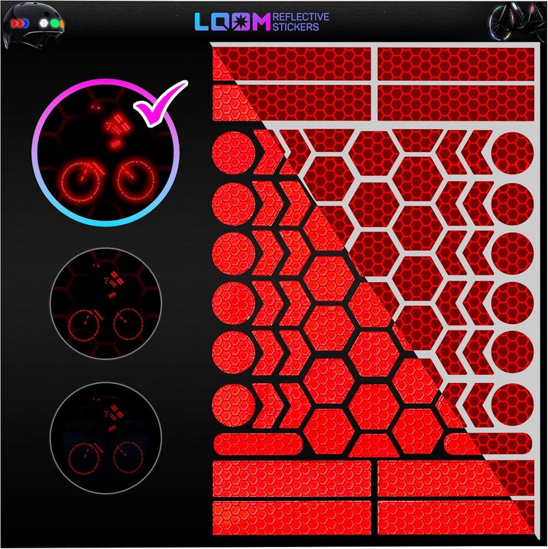 Loom Reflective Stickers | 67pc Brilliant Red | Reflective Stickers for Helmet, Bike, Motorcycle, Hard Hat | Waterproof Reflectors for Car, Trailer | Bike Reflectors for Night Riding - Image 1